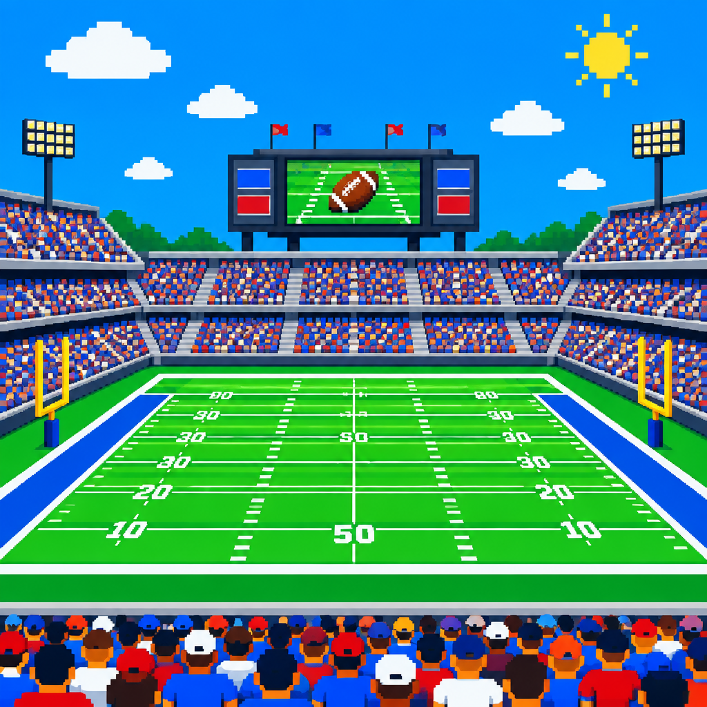 Retro Bowl 2 pixel-art stadium with scoreboard