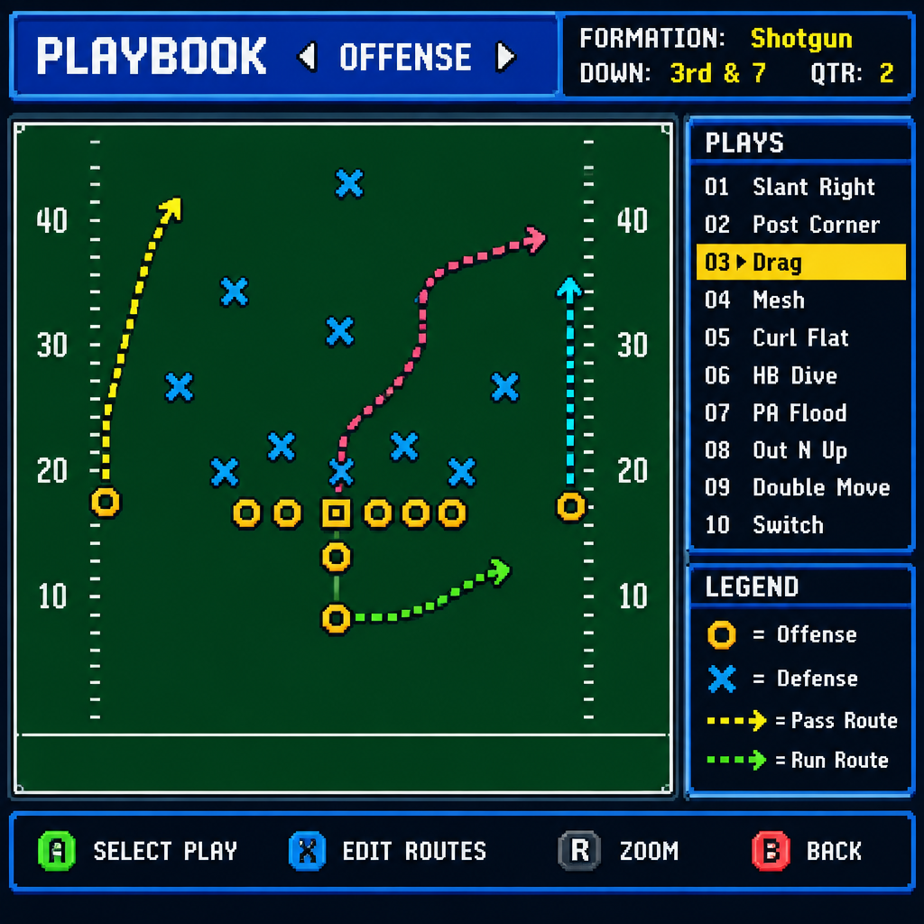 Play-calling playbook with routes