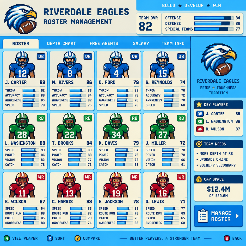 Roster management screen with player cards